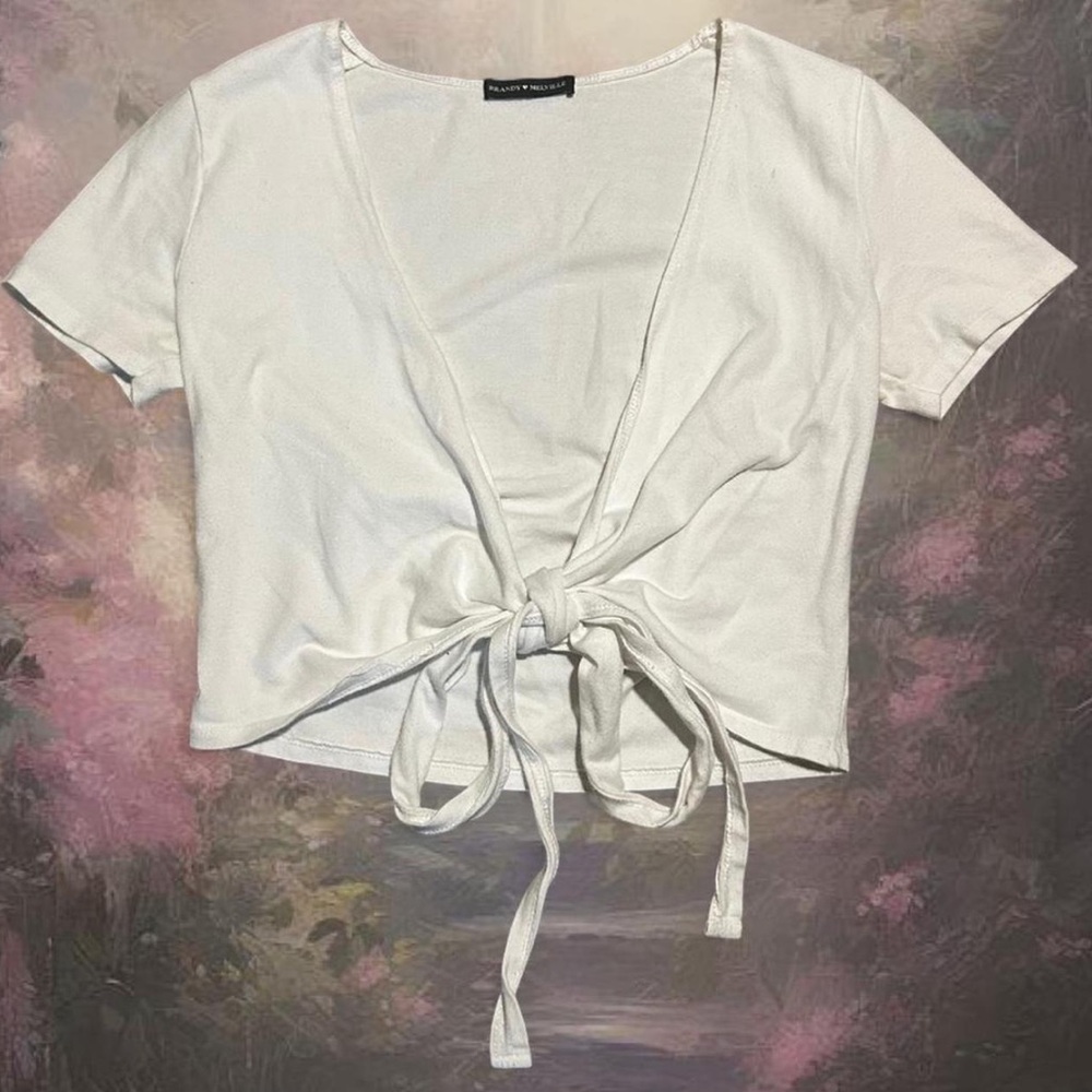 Brandy Melville - “Rae” White Wrap Tie Front Crop Top